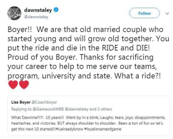 Dawn Staley and Lisa Boyer Tweet